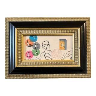 Contemporary Original Judy Henn Small Abstract Ink Drawing/Collage “First Day Swimming “ Framed For Sale
