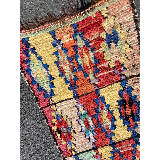 Moroccan Boucherouite rug is one of a kind Vintage recycled fabric and cotton rugs are made by tribal Berber women,...