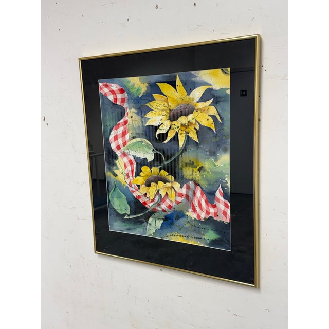Peggy Clark "Sunflower Twist" Framed Watercolor, Circa 1994 For Sale - Image 4 of 11