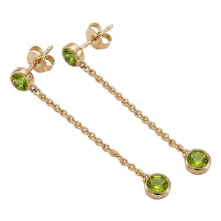 Peridot Minimalist Drop Chain Earrings - 925 Sterling Silver Handmade Earrings - A Pair For Sale