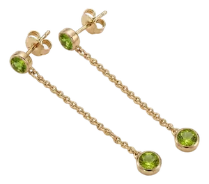 Peridot Minimalist Drop Chain Earrings - 925 Sterling Silver Handmade Earrings - A Pair