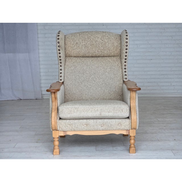 Wood Danish Highback Armchair in Wool and Oak, 1970s For Sale - Image 7 of 18