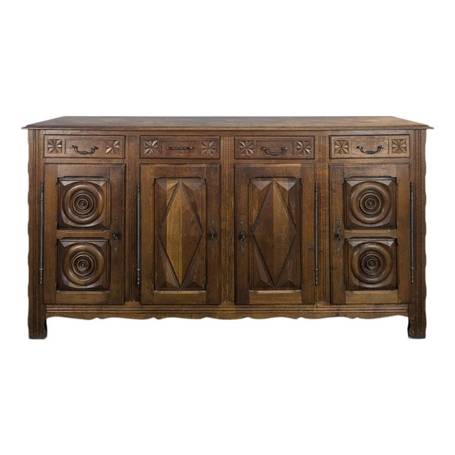 Brutalist Oak Buffet in the style of Dudouyt For Sale