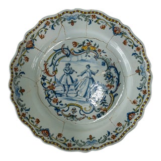 French Faience Polychrome Repaired Charger For Sale