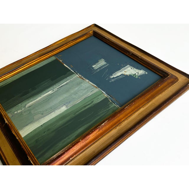 Blue “River Moss" Abstract Art in Antique Frame, Transitional Living Room Art by JTS For Sale - Image 8 of 11
