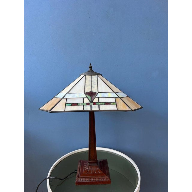 Art Deco Tiffany Style Table Lamp with Stained Glass Shade For Sale - Image 9 of 9