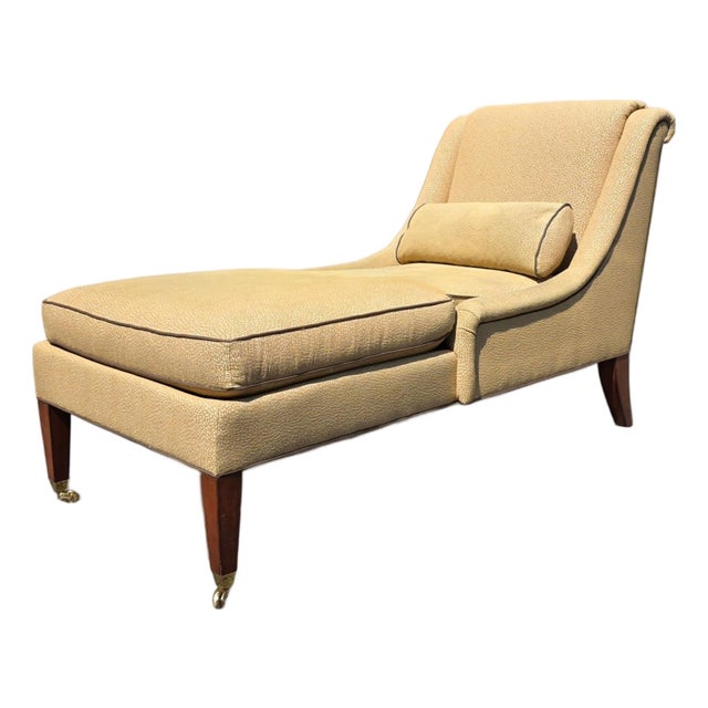 Early 20th Century Councill Furniture Mid-Century Modern Neoclassical Chaise Lounge With Carved Mahogany Legs and Brass Casters For Sale