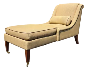 Early 20th Century Councill Furniture Mid-Century Modern Neoclassical Chaise Lounge With Carved Mahogany Legs and Brass Casters