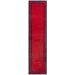 Doris Leslie Blau Vintage French Art Deco Geometric Crimson Hand-Knotted Runner For Sale