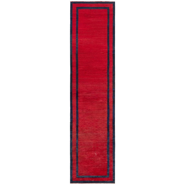 Doris Leslie Blau Vintage French Art Deco Geometric Crimson Hand-Knotted Runner For Sale