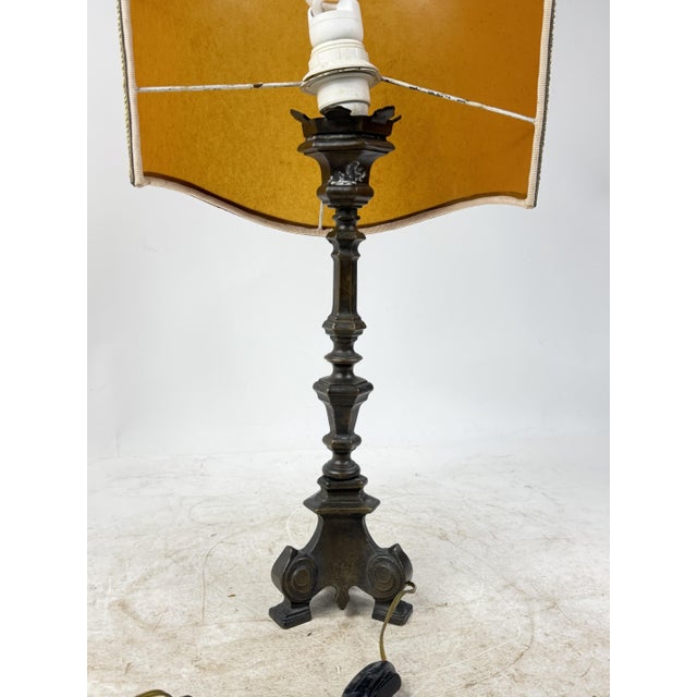 1930s Antique Empire Style Bronze Table Lamp with Parchment Paper Shade, 1930s For Sale - Image 5 of 10