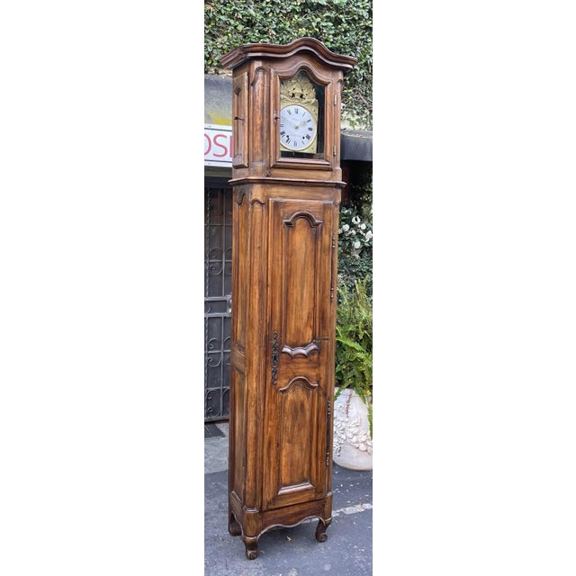 Wood Antique 18th C French Provincial Walnut Tall Case Clock by J Cermann Chatillon Sur Seine For Sale - Image 7 of 12