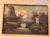 Charming vintage oil on canvas depicting a picturesque Dutch canal landscape, featuring a traditional windmill overlooking...