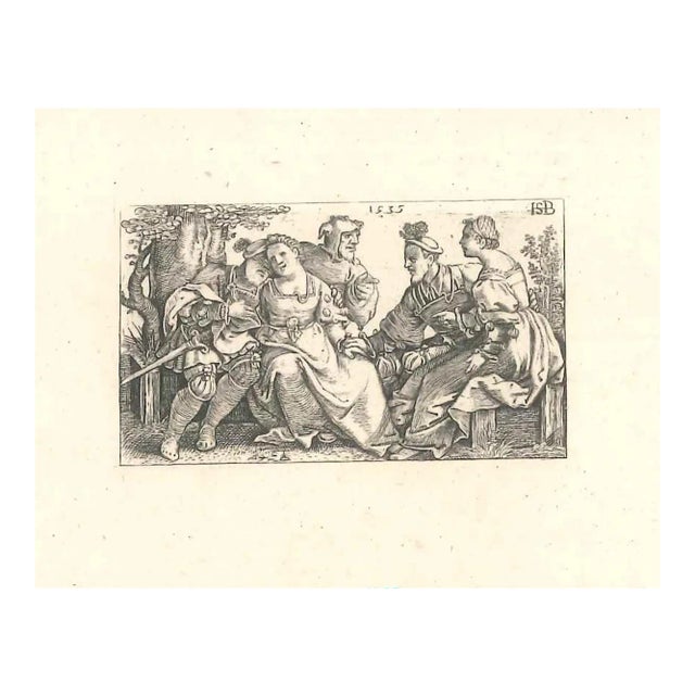 Sebald Beham, The Jester and Two Couples in Love, 1514, Etching For Sale