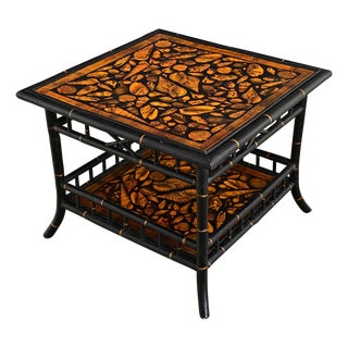 Late 19th Century English Faux Bamboo Low Table with Recent Paint & Decoupage For Sale