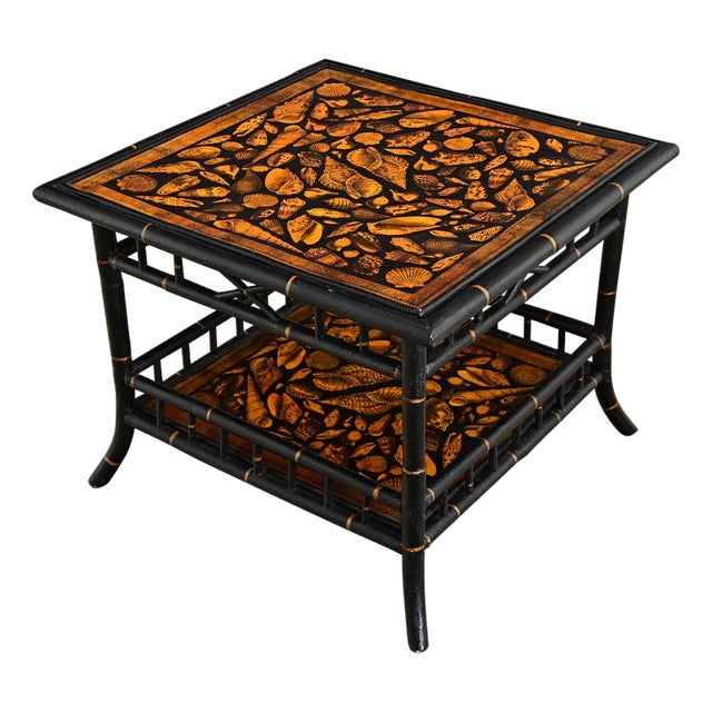 Late 19th Century English Faux Bamboo Low Table with Recent Paint & Decoupage For Sale