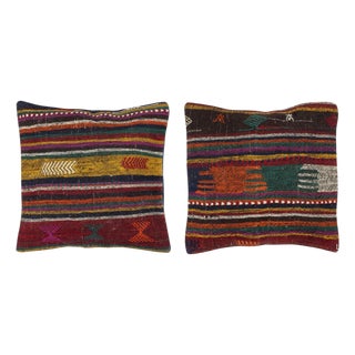 20"x20" SET OF 2 - Hand-Woven Kilim Cushion Covers. A pair of Lace Pillow Covers For Sale