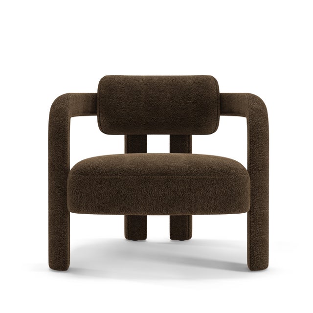 Double Arch Armchair in Brown Chenille from Insidherland For Sale - Image 4 of 10