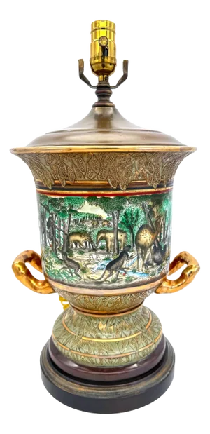 Neoclassical Old Paris Style Exotic Jungle Landscape Campana Urn Lamp