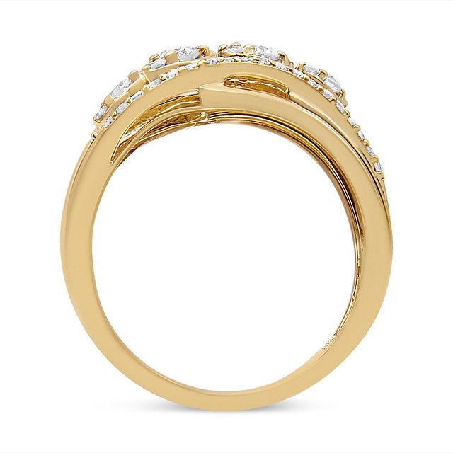 Haus of Brilliance 10K Yellow Gold 1/2 Cttw Round-Cut Multi Row Diamond Split Shank Cocktail Ring (H-I Color, SI2-I1 Clarity) - Size 5 For Sale - Image 4 of 6