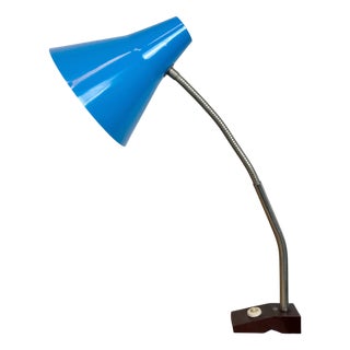 Industrial German Blue Workshop Table Lamp from Reif Dresden, 1960s For Sale