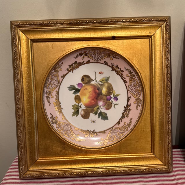 20th Century Hand Painted Fruit Motif Mounted Decoratives Plates by Mark Roberts, Framed- a Pair For Sale - Image 9 of 12