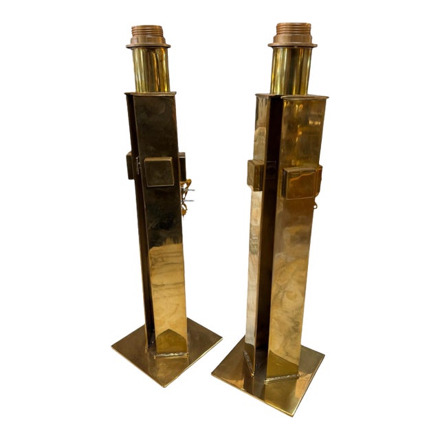 1970s Italian Modernist Brass Table Lamps - a Pair For Sale
