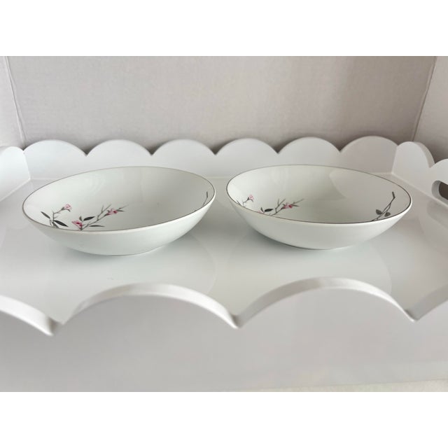 This Vintage Pair of cereal bowls Cherry Blossom is Fine China 1067 and Made in Japan. Pair includes: Cereal Bowl - 6.5”D...