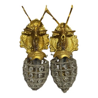 Late 20c French Louis XVI Gilt Bronze Wall Lamps / Sconces - 2 PCS For Sale