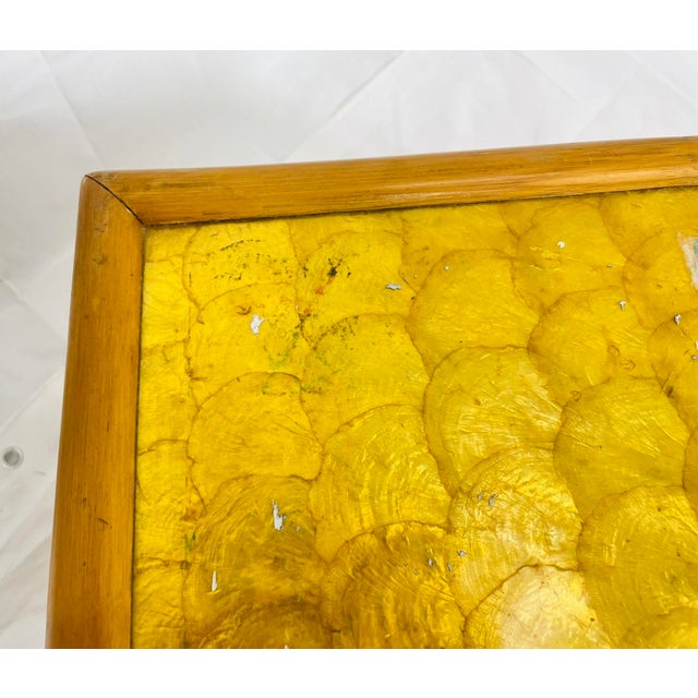 Wood Vintage Bamboo Coffee Table With Capiz Shell Inlaid Top, 1970s For Sale - Image 7 of 18