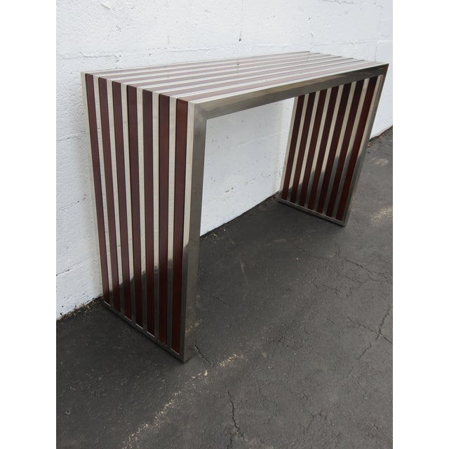 Wood Mid Century Modern Two Tone Chrome and Wood Narrow Console Library Table 6404 For Sale - Image 7 of 16