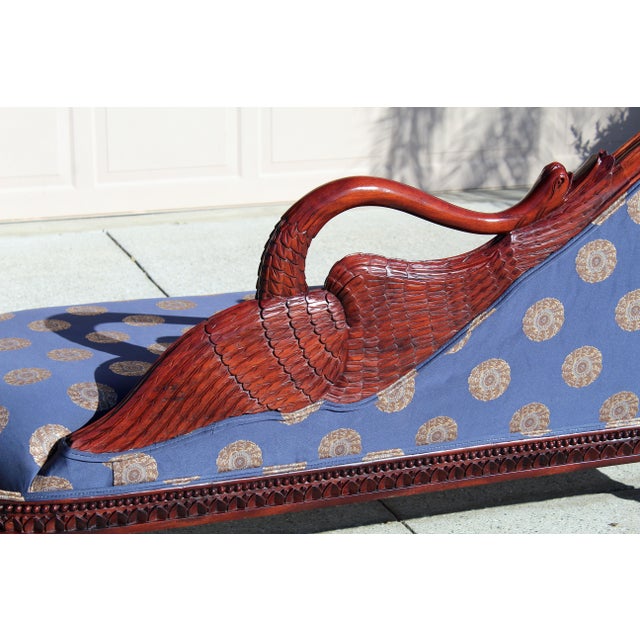 Vintage Swan Sofa Chaise Lounge With Hand-Carved Wood Frame For Sale - Image 15 of 18