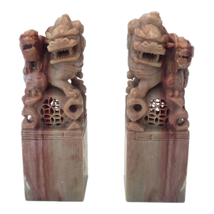 A Pair of Multi-Colored Sought-After Unused Vintage Chinese Foo Dog Seals 5" (Stamps)