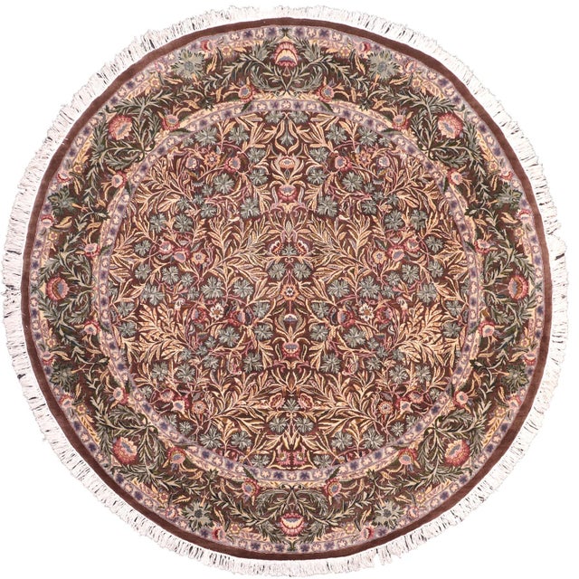 Floral 1990's Pak-Persian Brown/Gray Wool Round Rug - 8'0'' X 8'4'' For Sale - Image 9 of 9