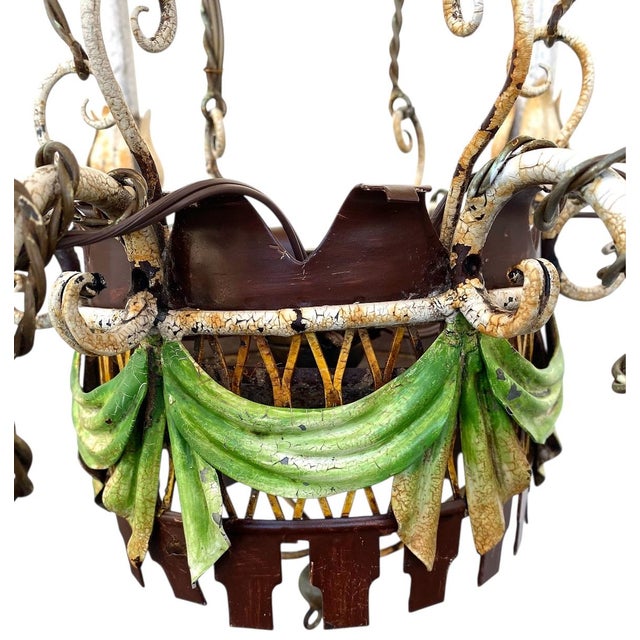 Vintage Mid Century French Tole Hot Air Balloon Chandelier, Circa 1950s For Sale In Los Angeles - Image 6 of 7