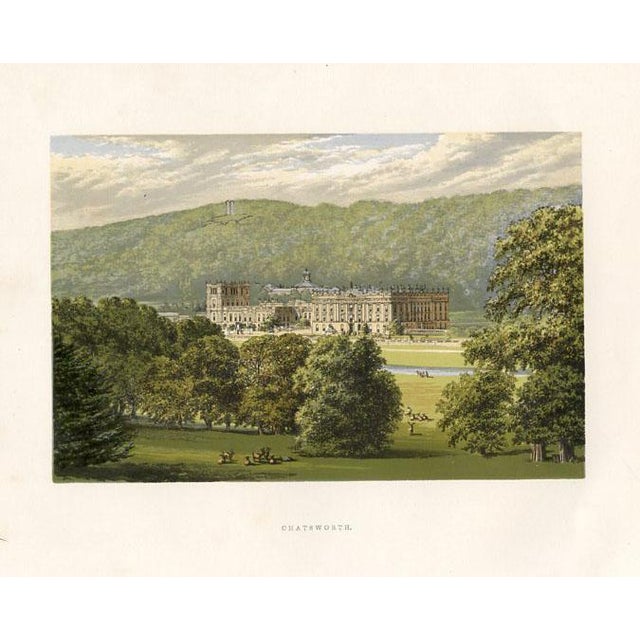 Original late-1800s chromolithograph from a folio of English Castles, Abbeys and Manor Homes. Based on an illustration by...
