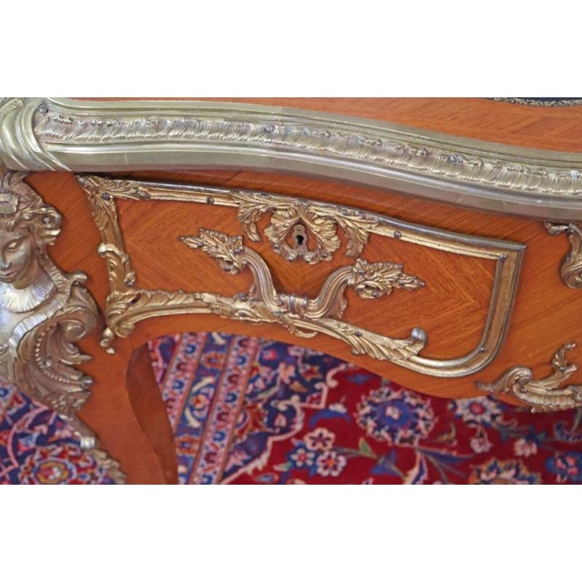 Bronze ​Bronze Mounted Louis XV French Style Walnut Writing Desk Bureau Plat For Sale - Image 8 of 18