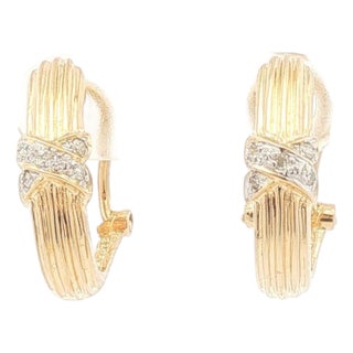Late 20th Century J Shaped Hoops With Diamond X Earrings, A Pair For Sale