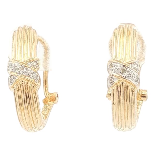Late 20th Century J Shaped Hoops With Diamond X Earrings, A Pair For Sale