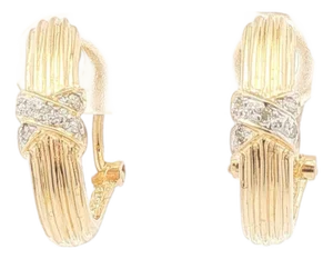 Late 20th Century J Shaped Hoops With Diamond X Earrings, A Pair