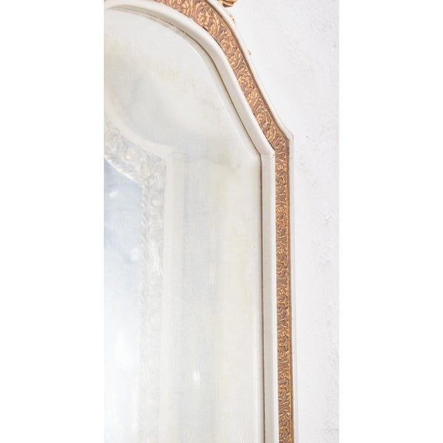 Wood White and Gilt Wooden Mirror with Carved Bow Crest For Sale - Image 7 of 9