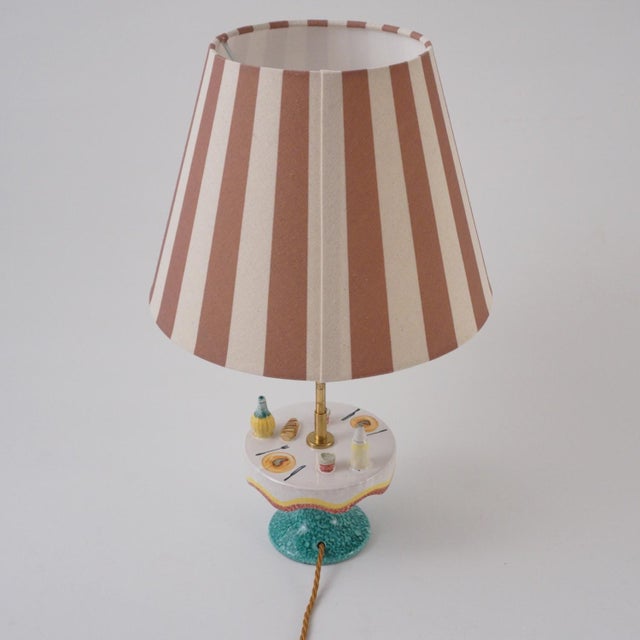 White 1950`s Italian Vintage Mid-Century Modern Florentine Ceramic Table Lamp by Maf (Manifattura Artistica Fiorentina) - Rewired For Sale - Image 8 of 14