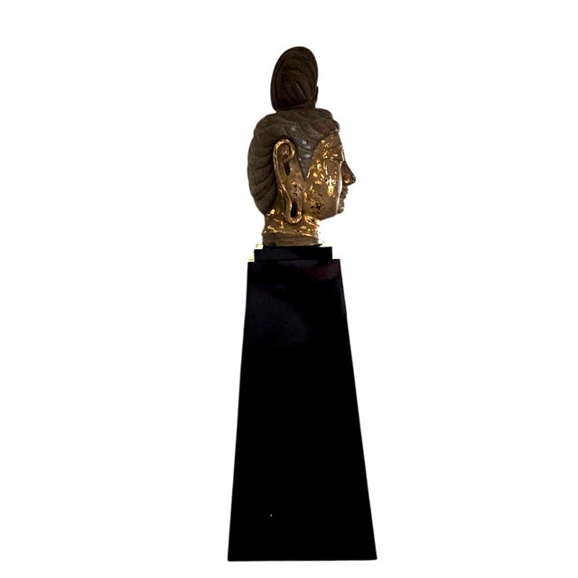 Monumental Thai-Style Buddha Head Sculpture on Lacquered Pedestal, 80"h For Sale - Image 12 of 13