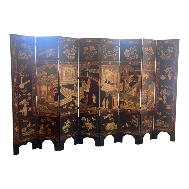 18th Century Coromandel Pagoda 8 Panel Folding Screen For Sale