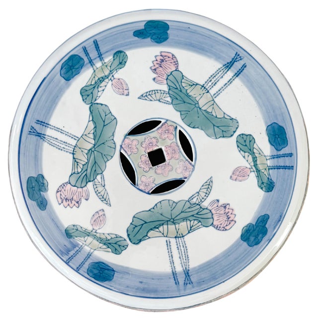 Mid 20th Century Chinese Ceramic Pink Lotus Garden Stool For Sale In San Diego - Image 6 of 7