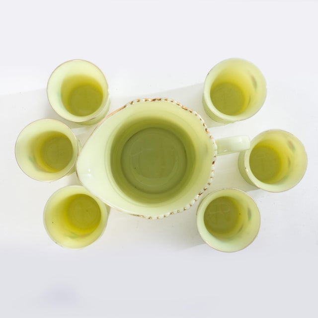 Victorian Early 1900s Heisey Uranium Custard Glass Ring Band Drink Set- 7 Pieces For Sale - Image 3 of 12