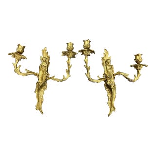 1940s Gilt-Bronze Chinoiserie Wall Sconces - A Pair For Sale
