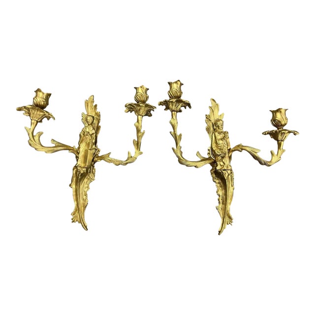 Gilt-Bronze Chinoiserie Wall Sconces- A Pair For Sale