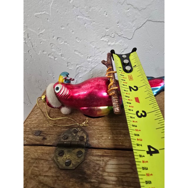 Glass Vintage Hand-Blown Glass Tropical Parrot in Santa Hat Christmas Ornament For Sale - Image 7 of 12
