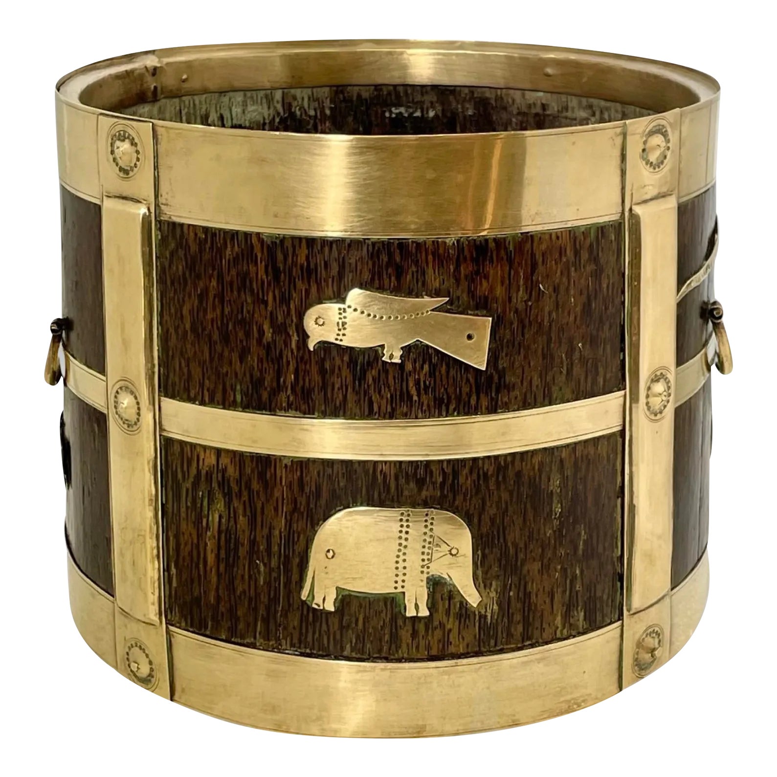 British Colonial Brass-Mounted Wood Bucket 19th Century | Chairish